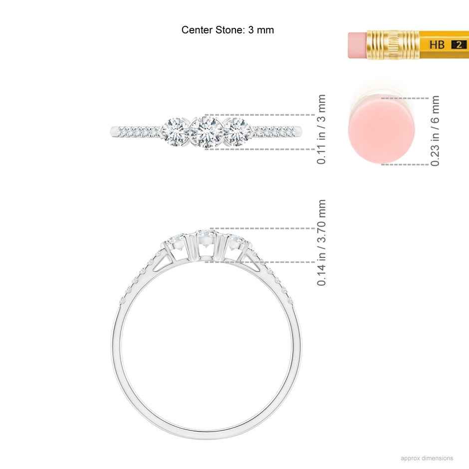 3mm GVS2 Unique Prong-Set Diamond Three Stone Engagement Ring in P950 Platinum ruler
