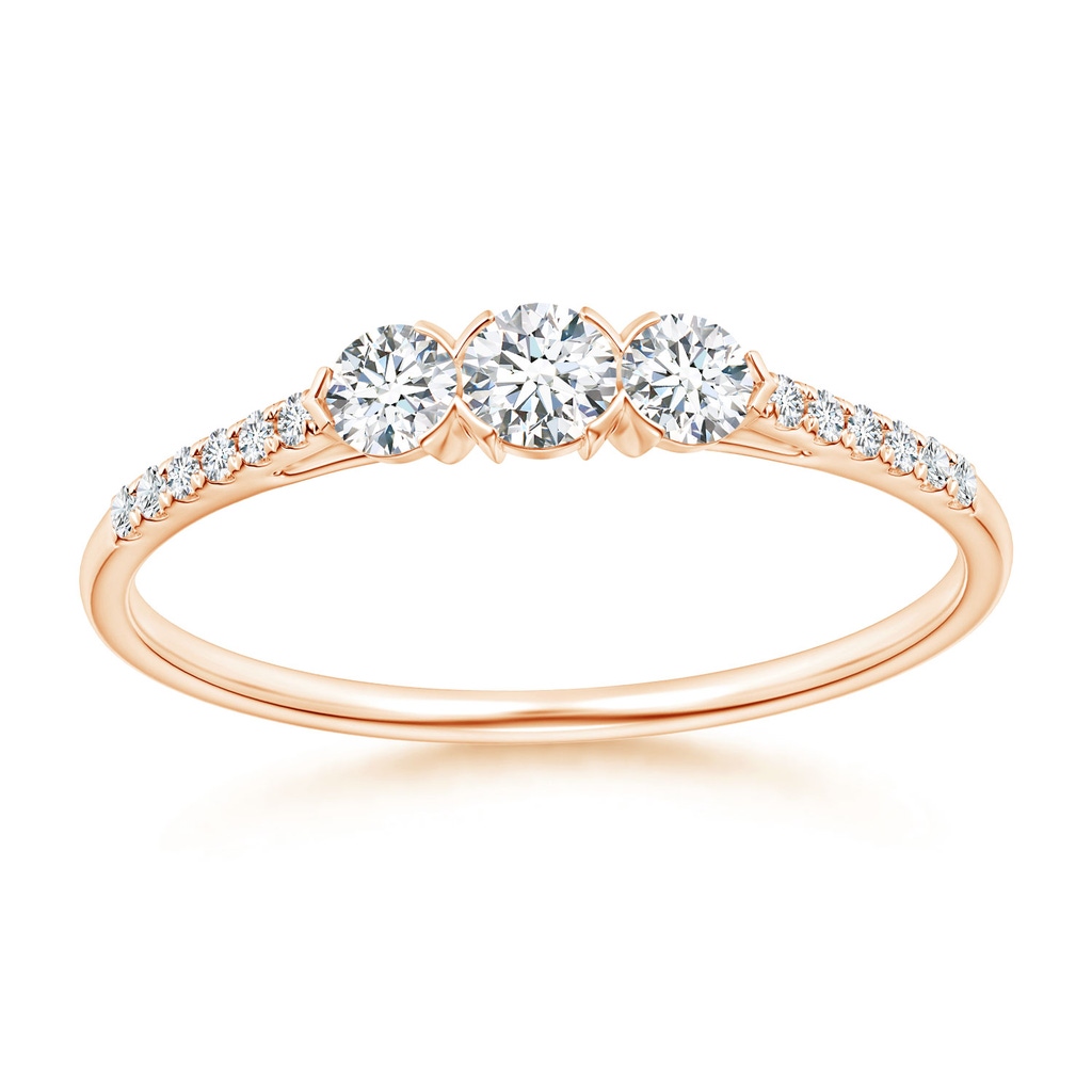 3mm GVS2 Unique Prong-Set Diamond Three Stone Engagement Ring in Rose Gold
