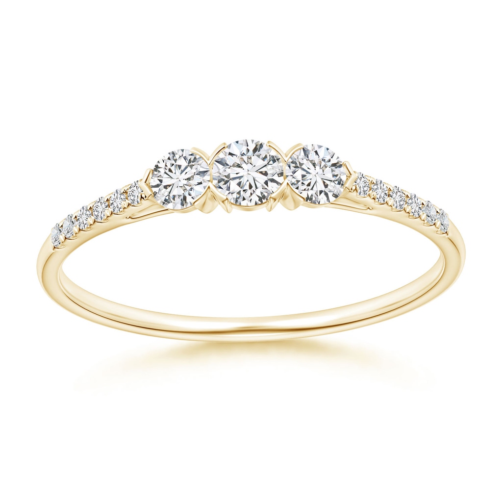 3mm HSI2 Unique Prong-Set Diamond Three Stone Engagement Ring in 10K Yellow Gold 