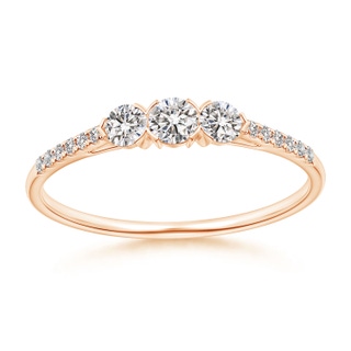 3mm IJI1I2 Unique Prong-Set Diamond Three Stone Engagement Ring in 9K Rose Gold