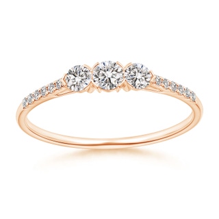 3mm IJI1I2 Unique Prong-Set Diamond Three Stone Engagement Ring in Rose Gold