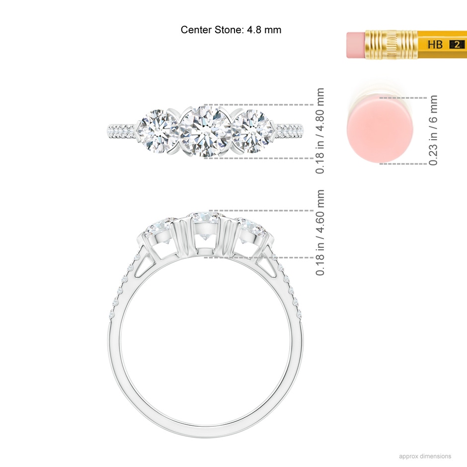 4.8mm GVS2 Unique Prong-Set Diamond Three Stone Engagement Ring in P950 Platinum ruler