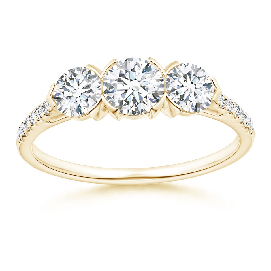 4.8mm GVS2 Unique Prong-Set Diamond Three Stone Engagement Ring in Yellow Gold 