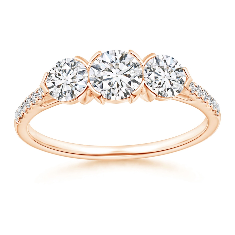 4.8mm HSI2 Unique Prong-Set Diamond Three Stone Engagement Ring in Rose Gold 