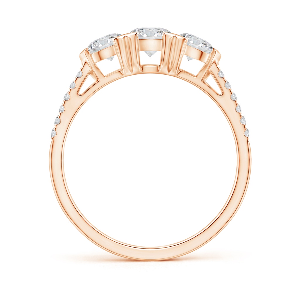 4.8mm HSI2 Unique Prong-Set Diamond Three Stone Engagement Ring in Rose Gold Side-1