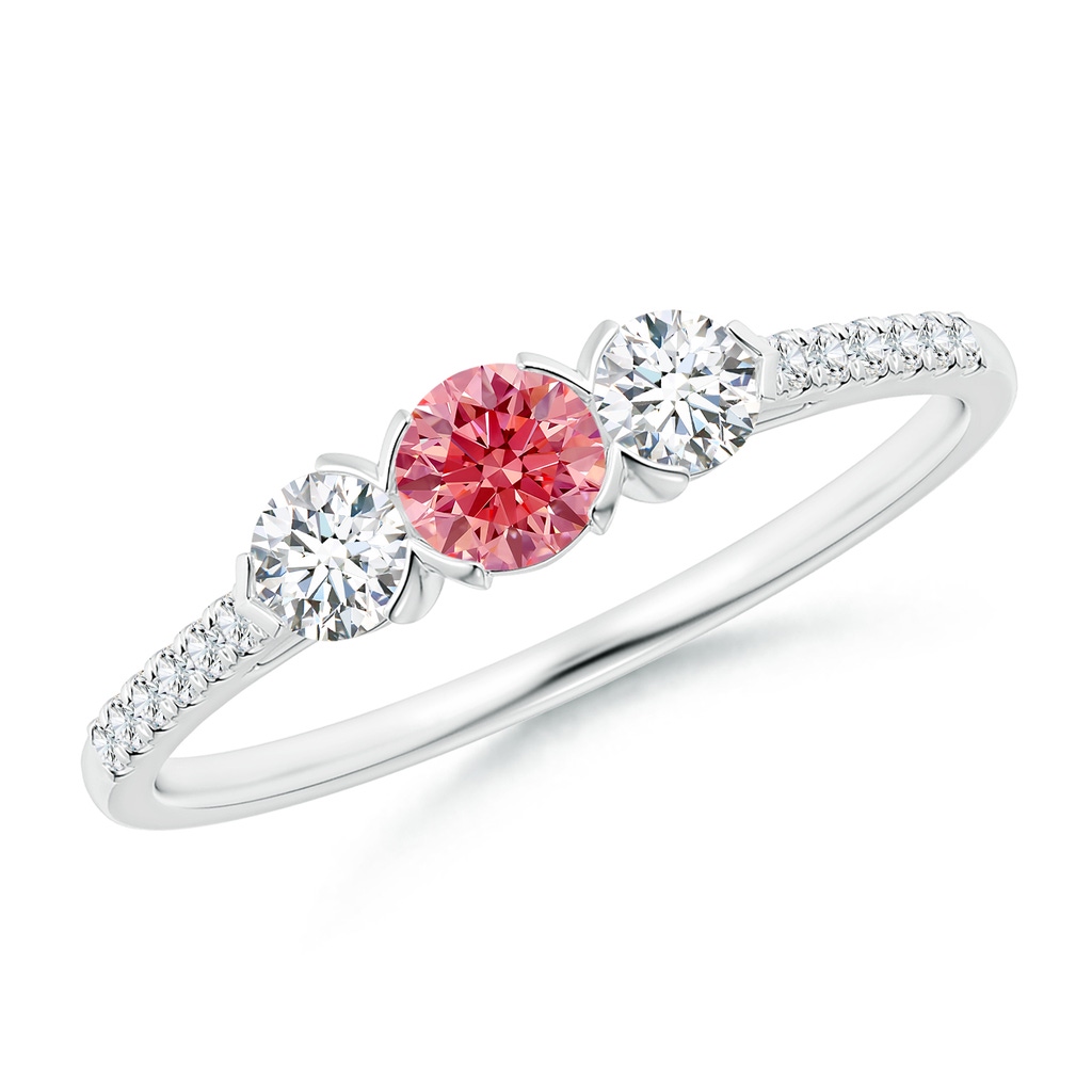 3.8mm AAAA Unique Prong-Set Fancy Intense Pink Diamond Three Stone Engagement Ring in White Gold