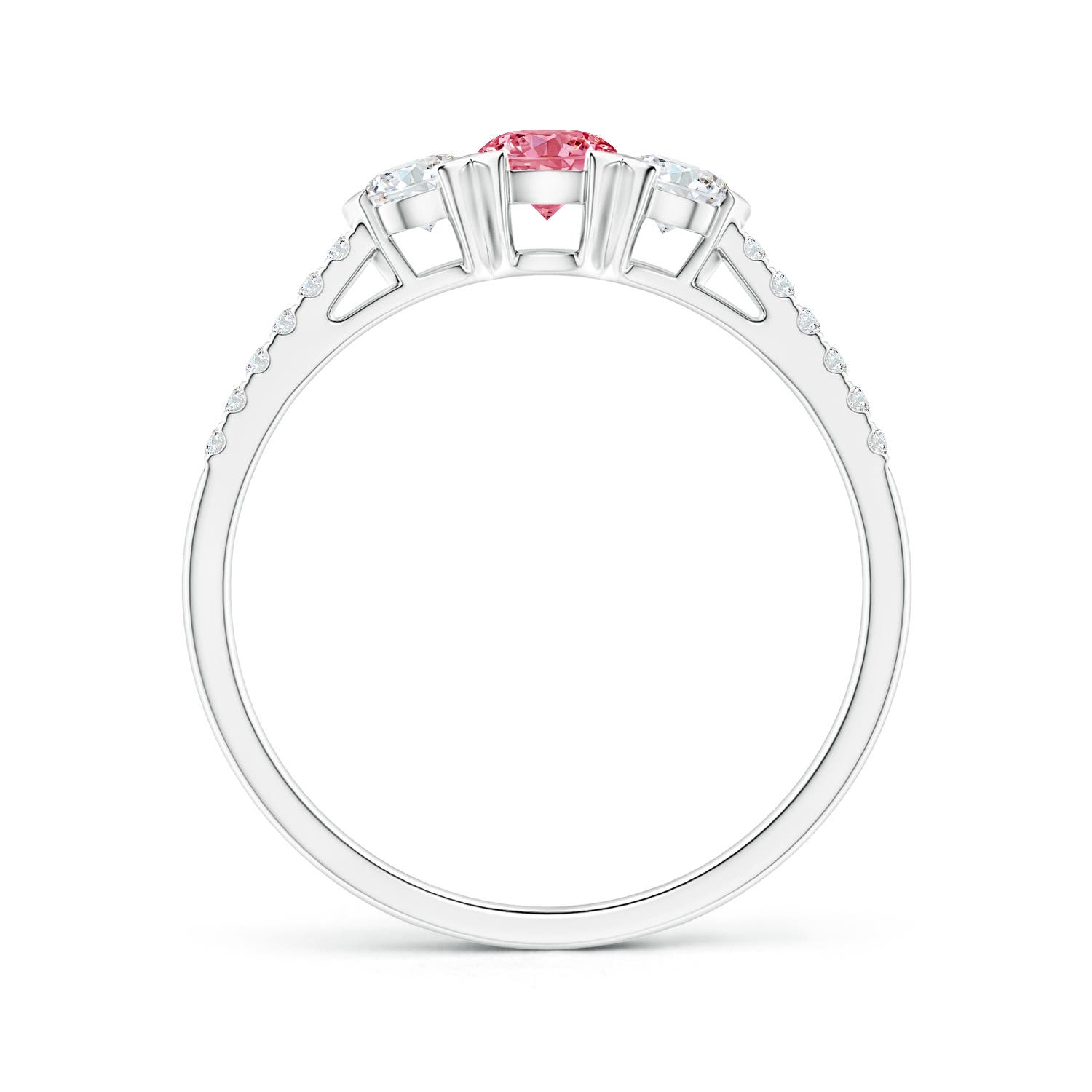 Unique Prong-Set Fancy Intense Pink Diamond Three Stone Ring