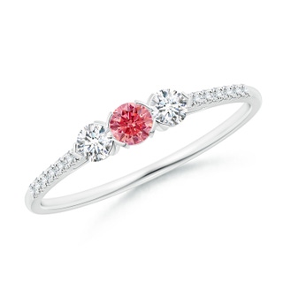 3mm AAAA Unique Prong-Set Fancy Intense Pink Diamond Three Stone Engagement Ring in P950 Platinum