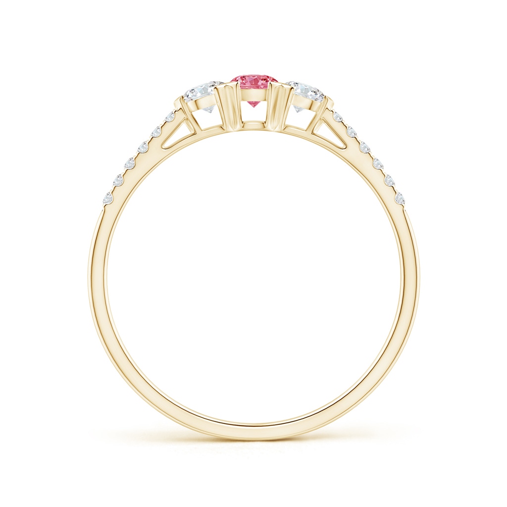 3mm AAAA Unique Prong-Set Fancy Intense Pink Diamond Three Stone Engagement Ring in Yellow Gold - side 199
