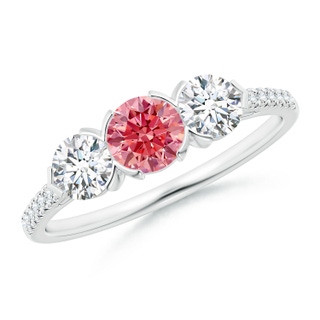 4.8mm AAAA Unique Prong-Set Fancy Intense Pink Diamond Three Stone Engagement Ring in P950 Platinum