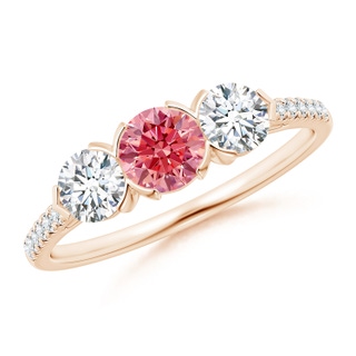 4.8mm AAAA Unique Prong-Set Fancy Intense Pink Diamond Three Stone Engagement Ring in Rose Gold