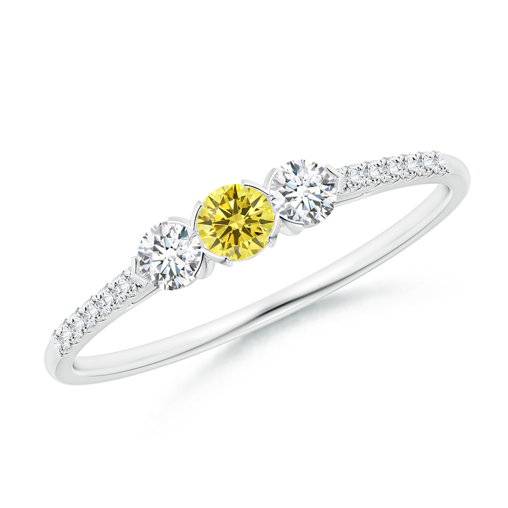 3mm AAAA Unique Prong-Set Fancy Intense Yellow Diamond Three Stone Engagement Ring in P950 Platinum