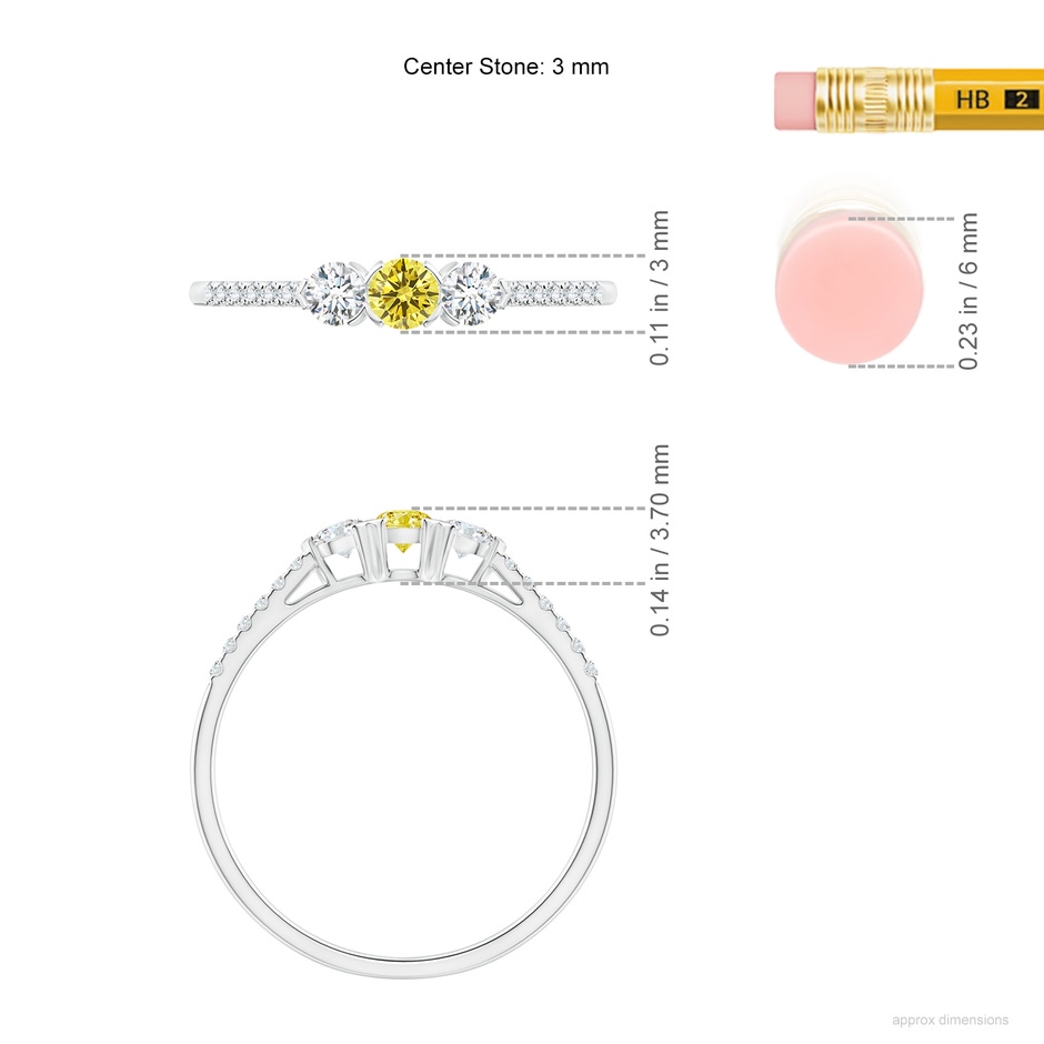 3mm AAAA Unique Prong-Set Fancy Intense Yellow Diamond Three Stone Engagement Ring in P950 Platinum ruler
