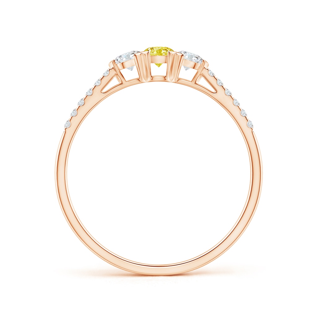 3mm AAAA Unique Prong-Set Fancy Intense Yellow Diamond Three Stone Engagement Ring in Rose Gold - side 199