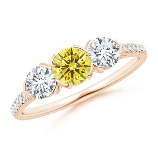 4.8mm AAAA Unique Prong-Set Fancy Intense Yellow Diamond Three Stone Engagement Ring in 18K Rose Gold