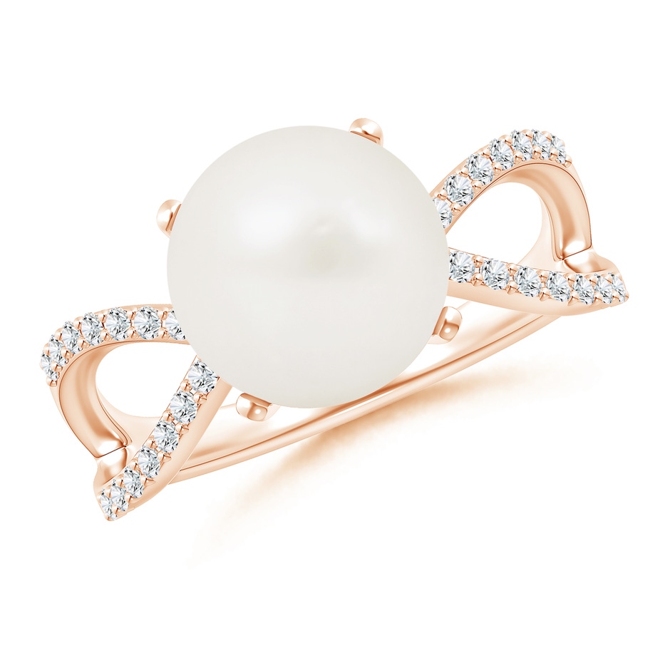 10mm A Freshwater Pearl and Diamond Split Shank Ring in Rose Gold 