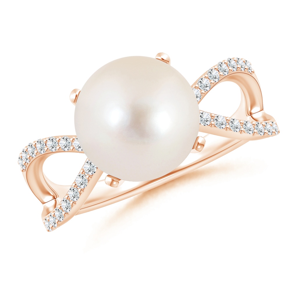 10mm AAAA Freshwater Pearl and Diamond Split Shank Ring in Rose Gold