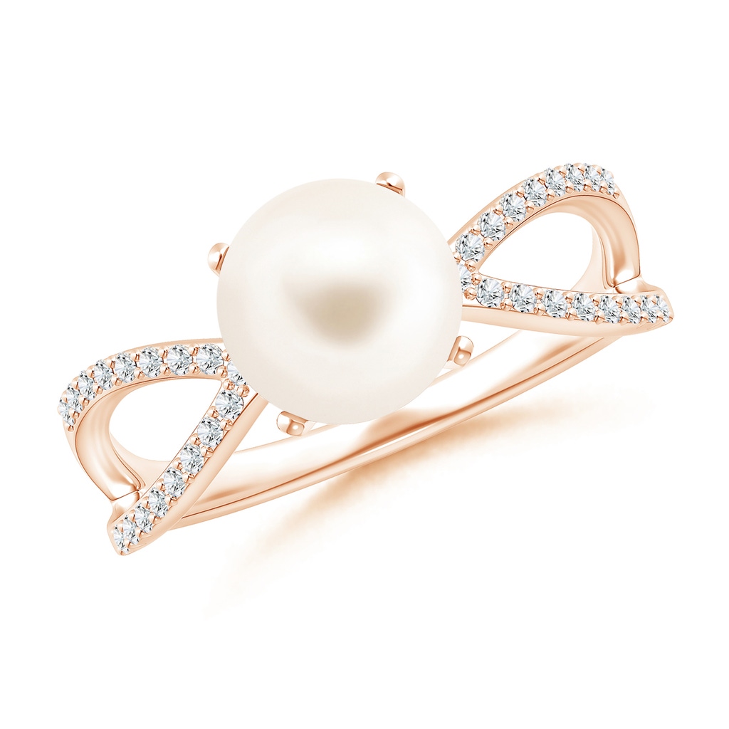 8mm AAA Freshwater Pearl and Diamond Split Shank Ring in Rose Gold