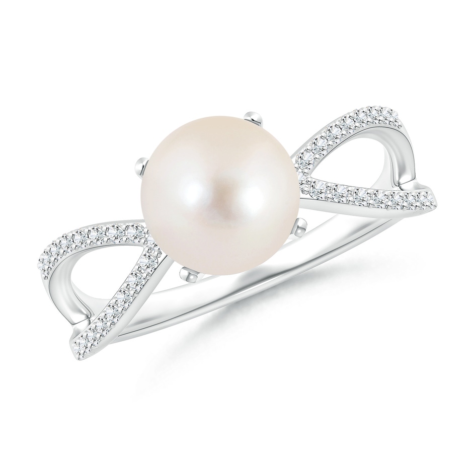 8mm AAAA Freshwater Pearl and Diamond Split Shank Ring in 9K White Gold 