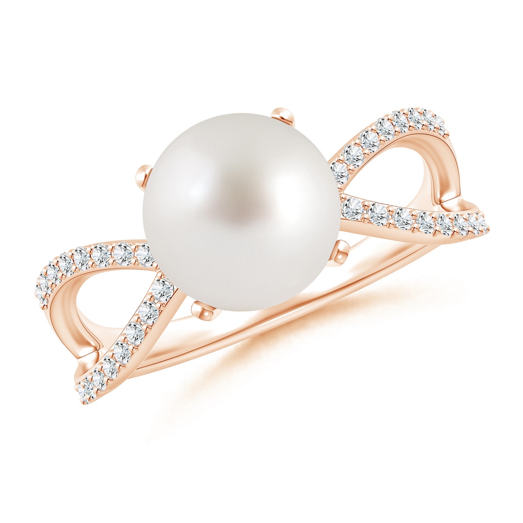 9mm AAA South Sea Cultured Pearl and Diamond Split Shank Ring in Rose Gold