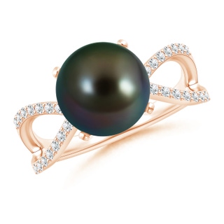 10mm AAAA Tahitian Cultured Pearl and Diamond Split Shank Ring in Rose Gold