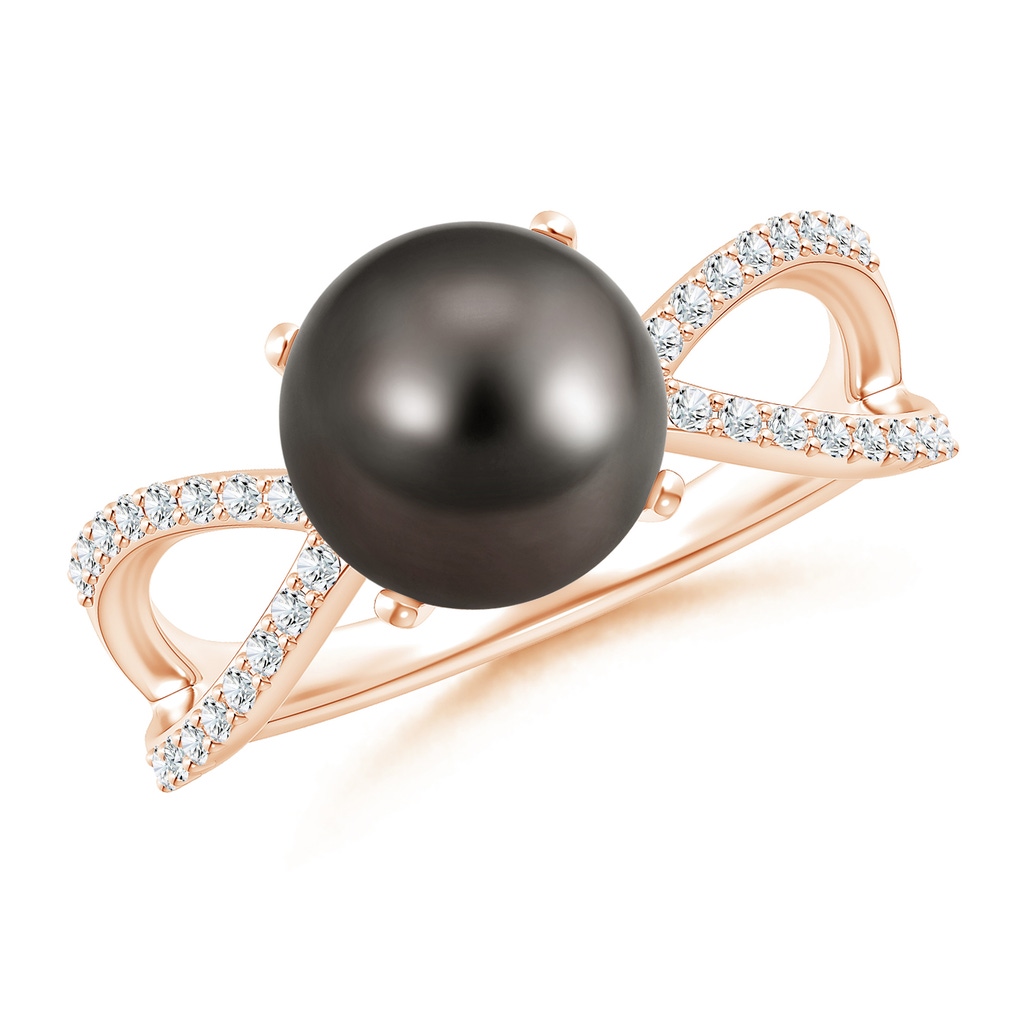 9mm AAA Tahitian Cultured Pearl and Diamond Split Shank Ring in Rose Gold