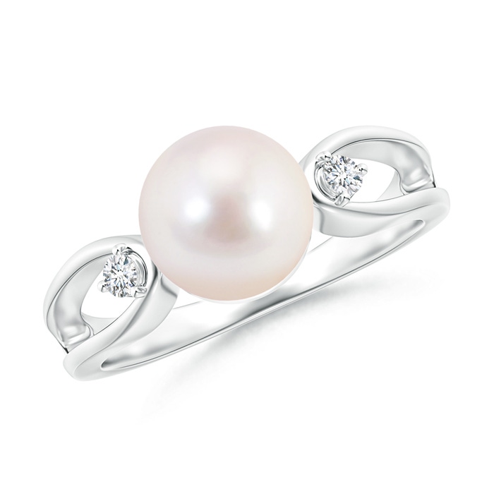 8mm AAAA Japanese Akoya Pearl Split Shank Ring with Diamonds in S999 Silver