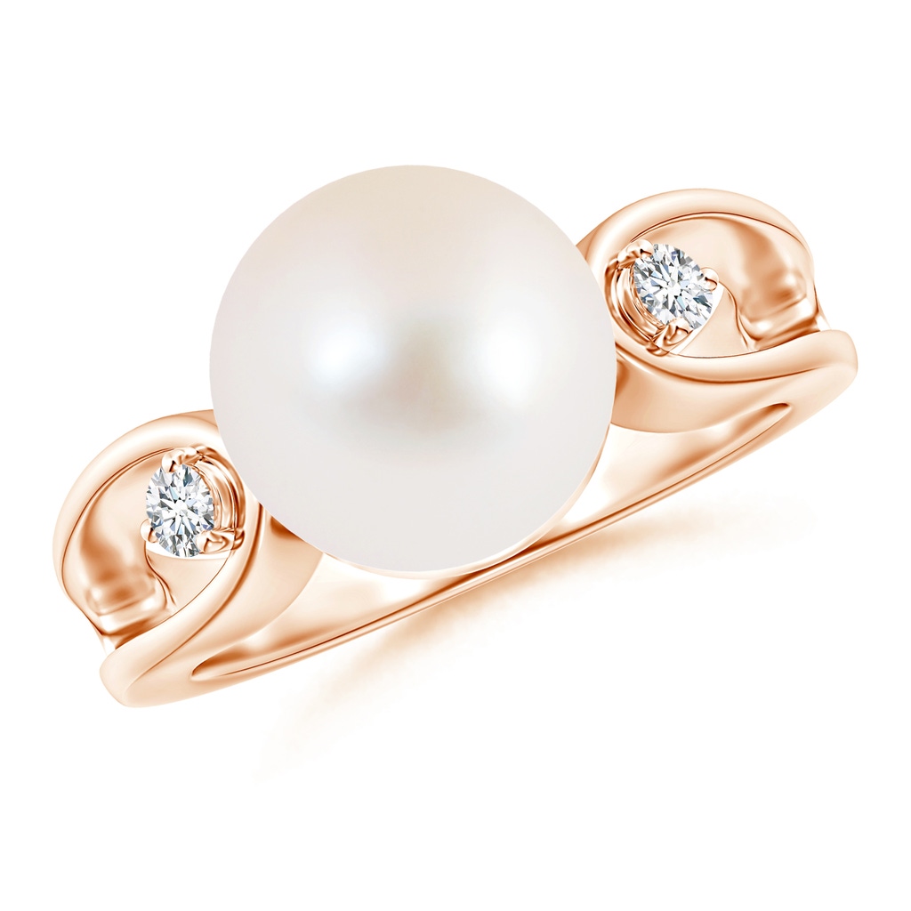 10mm AAA Freshwater Cultured Pearl Split Shank Ring with Diamonds in Rose Gold