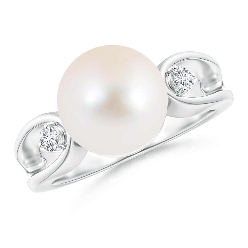 10mm AAA Freshwater Cultured Pearl Split Shank Ring with Diamonds in S999 Silver