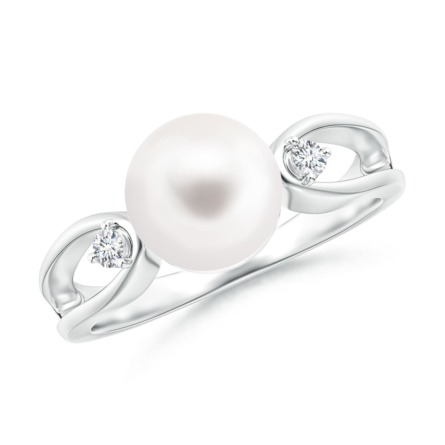 Freshwater Cultured Pearl Split Shank Ring with Diamonds