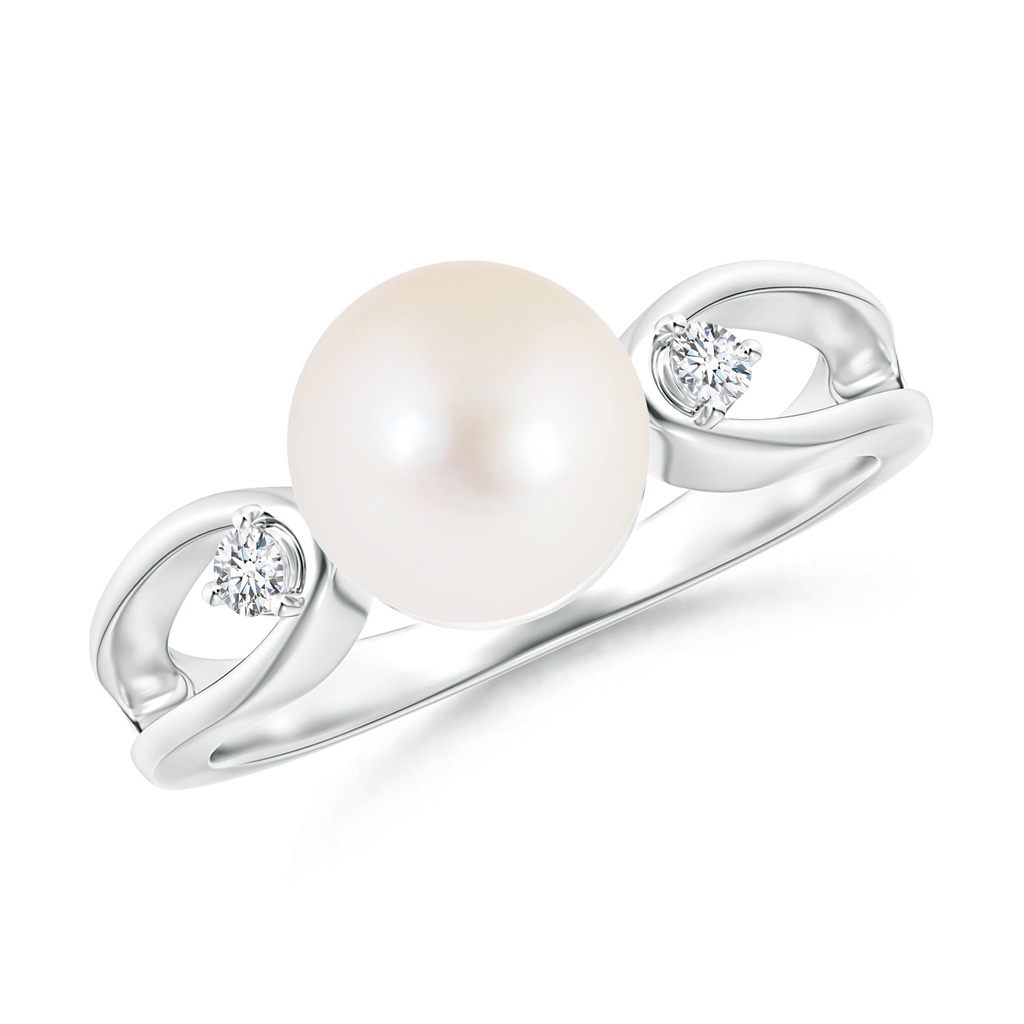8mm AAA Freshwater Cultured Pearl Split Shank Ring with Diamonds in White Gold
