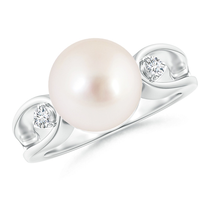 10mm AAAA South Sea Cultured Pearl Split Shank Ring with Diamonds in S999 Silver