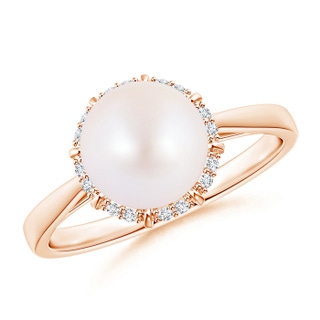 8mm AA Victorian Style Japanese Akoya Pearl and Diamond Ring in Rose Gold