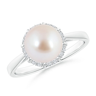 8mm AAA Victorian Style Japanese Akoya Pearl and Diamond Ring in White Gold