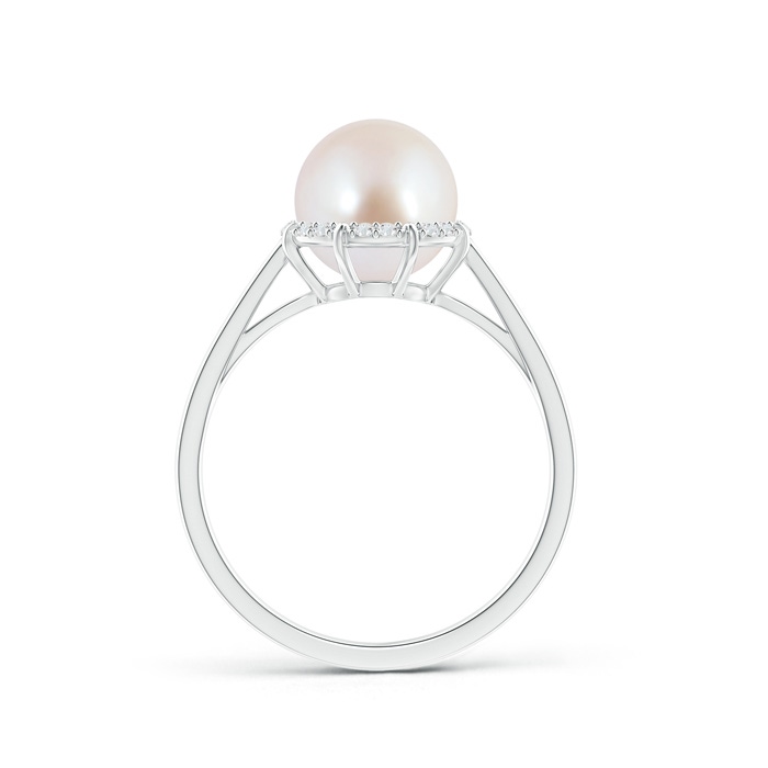 8mm AAA Victorian Style Japanese Akoya Pearl and Diamond Ring in White Gold side 1