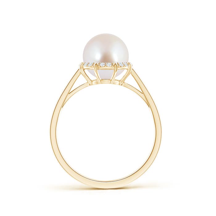 8mm AAA Victorian Style Japanese Akoya Pearl and Diamond Ring in Yellow Gold - side 2