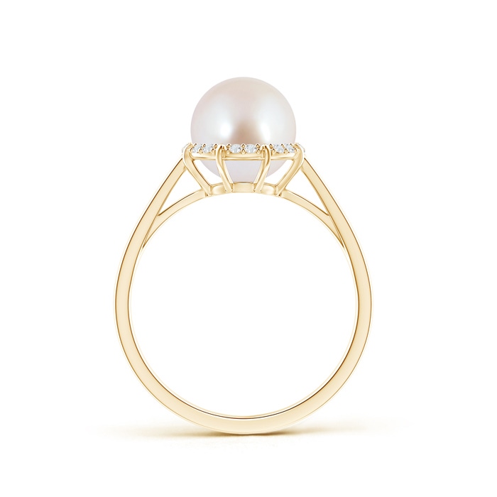 8mm AAA Victorian Style Japanese Akoya Pearl and Diamond Ring in Yellow Gold Side 1