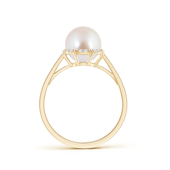 8mm AAA Victorian Style Japanese Akoya Pearl and Diamond Ring in Yellow Gold side 1