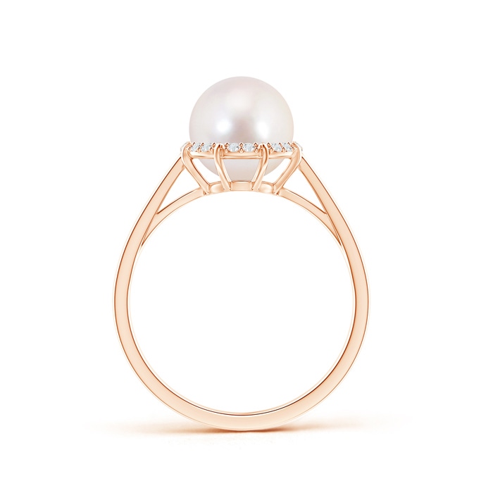8mm AAAA Victorian Style Japanese Akoya Pearl and Diamond Ring in Rose Gold side 1