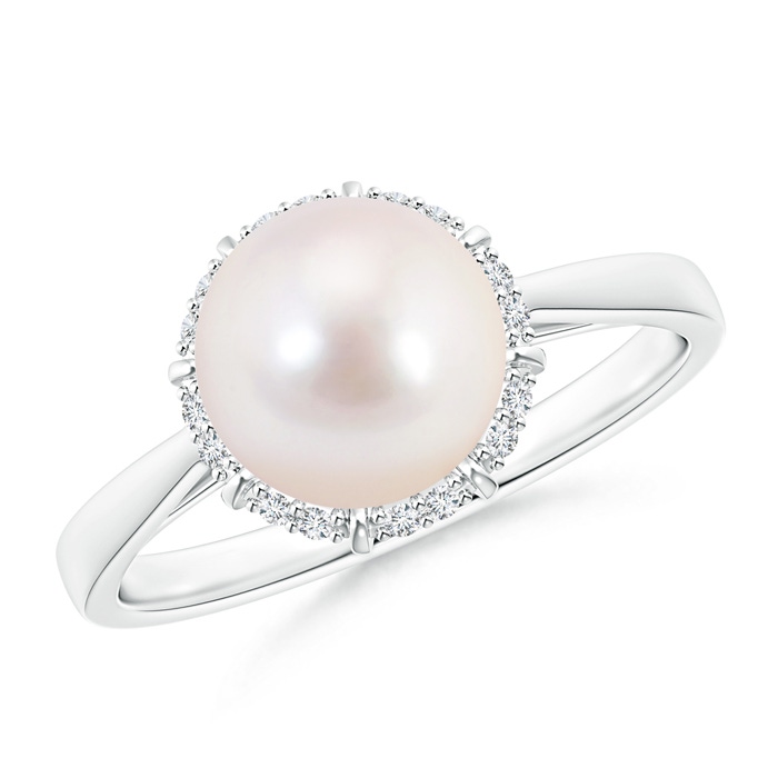 8mm AAAA Victorian Style Japanese Akoya Pearl and Diamond Ring in White Gold
