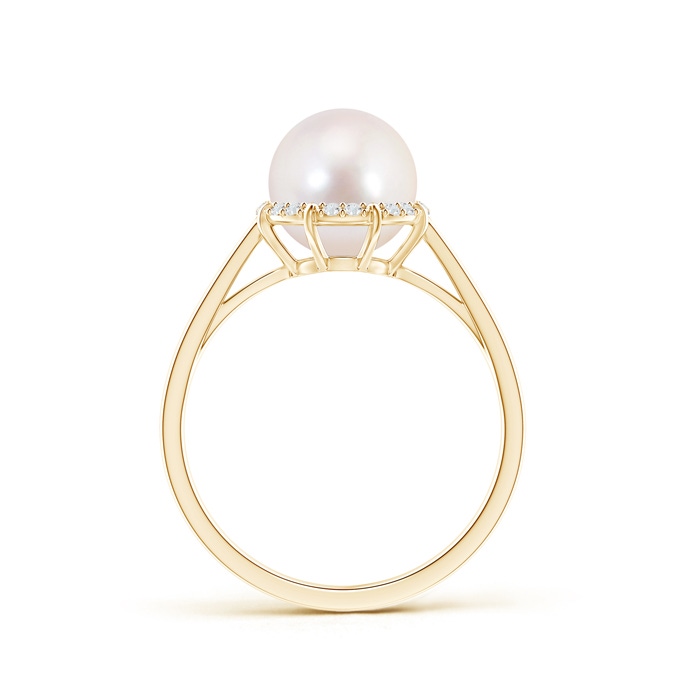 8mm AAAA Victorian Style Japanese Akoya Pearl and Diamond Ring in Yellow Gold side 1