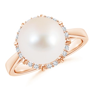 10mm AAA Victorian Style Freshwater Cultured Pearl and Diamond Ring in 9K Rose Gold
