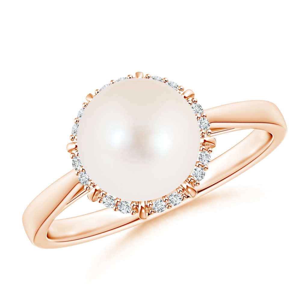 8mm AAA Victorian Style Freshwater Cultured Pearl and Diamond Ring in Rose Gold