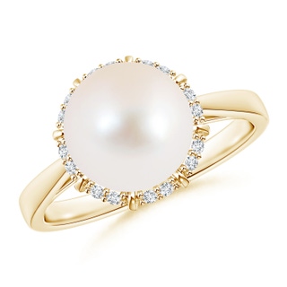 9mm AAA Victorian Style Freshwater Cultured Pearl and Diamond Ring in 9K Yellow Gold