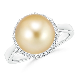 10mm AAAA Victorian Style Golden South Sea Cultured Pearl Ring in White Gold