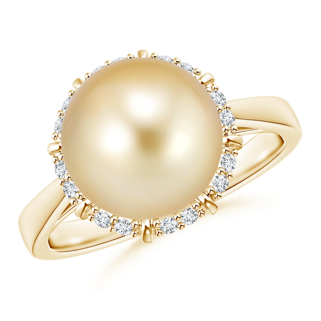 10mm AAAA Victorian Style Golden South Sea Cultured Pearl Ring in Yellow Gold