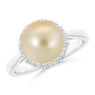 9mm AAA Victorian Style Golden South Sea Cultured Pearl Ring in White Gold