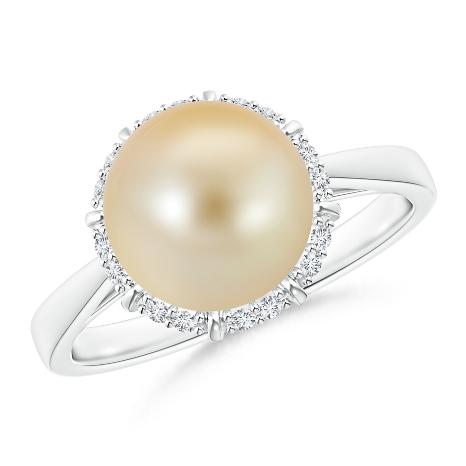 9mm AAA Victorian Style Golden South Sea Cultured Pearl Ring in White Gold 