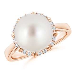 10mm AAA Victorian Style South Sea Pearl and Diamond Ring in Rose Gold