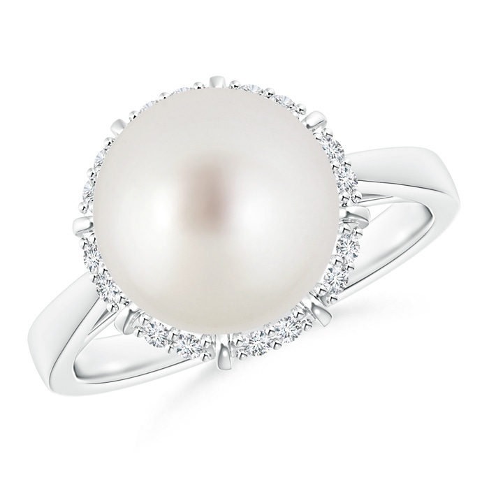 10mm AAA Victorian Style South Sea Pearl and Diamond Ring in White Gold